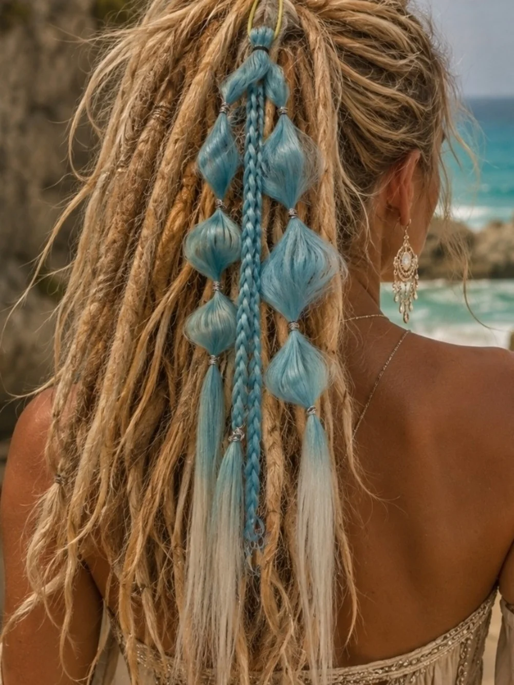 4/$15 Boho Bubble Braids Blue Hair Wrap Extensions Women Accessories